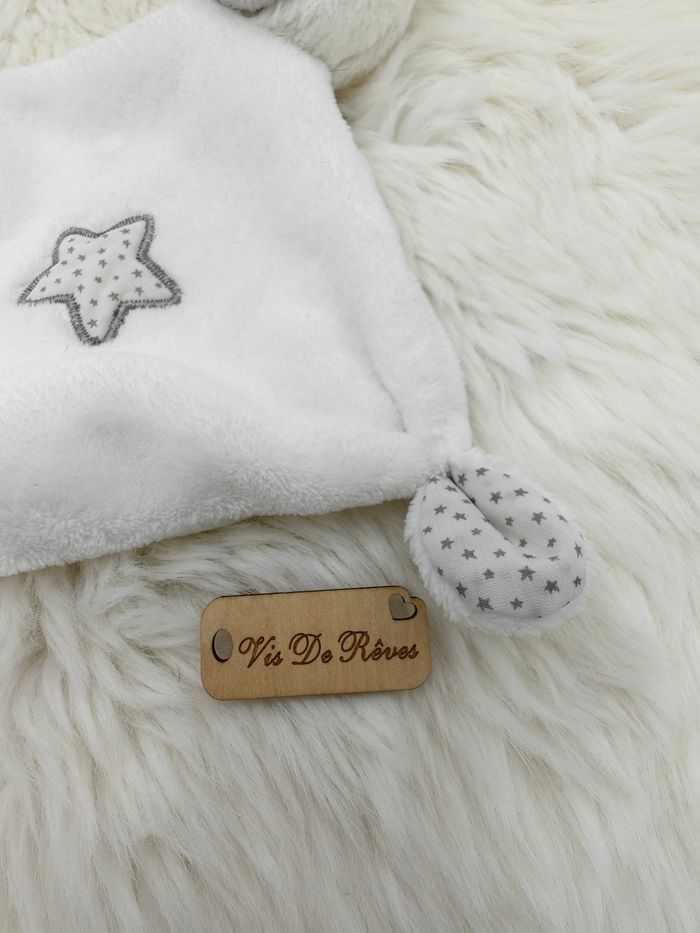 Doudou plat Ours blanc gris étoiles Sauthon Céleste - photo numéro 4