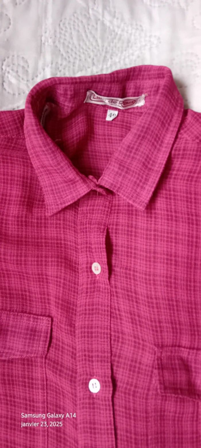Chemise légère vintage motif carreaux avec poches fuschia femme 40 Line de Raux Paris - photo numéro 9