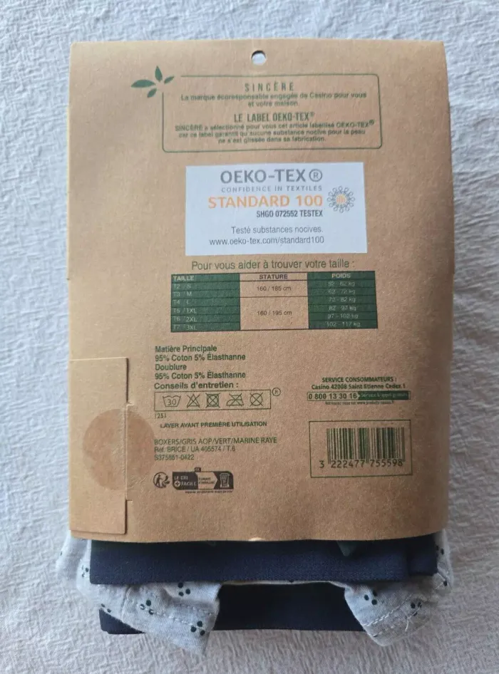3 boxers taille 6/XXL vert, bleu et gris marque Sincère Label Oeko-Tex - photo numéro 2