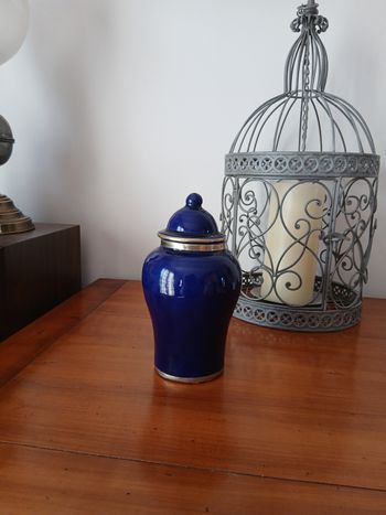 Pot ancien en céramique émaillée bleu cobalt *18,5 cm