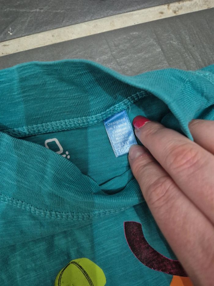 T shirt turquoise col haut - photo numéro 3