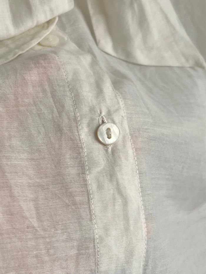 Magnifique chemise/blouse lavallière avec manches froufrous et dentelle en 70% coton 30% soie - photo numéro 5