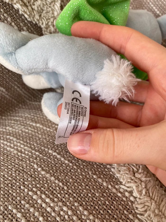 Peluche doudou 23cm Disney bambi panpan lapin gris noeud vert très bon état - photo numéro 4