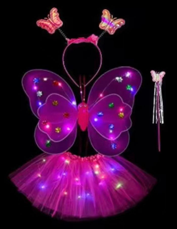 Déguisement Papillon fushia aile + jupette à LED et ces accessoires Taille unique 3-6ans