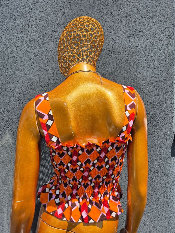 Top Femme Plissé Orange et Rouge Taille XL/42 - photo numéro 2