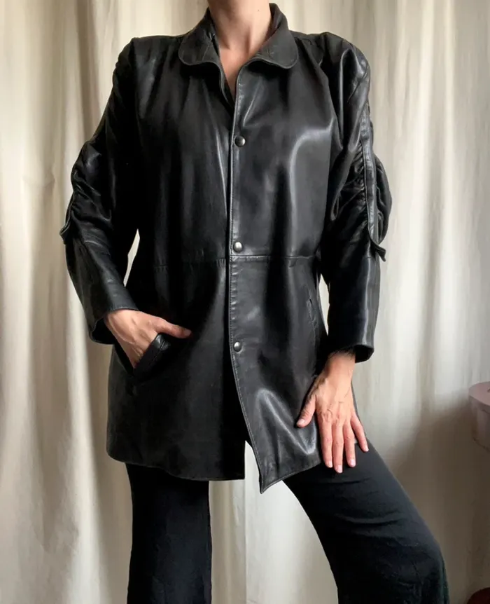 Blouson oversize cuir leather 80s Post Punk Biker vintage - Taille S/M/L/XL - photo numéro 7