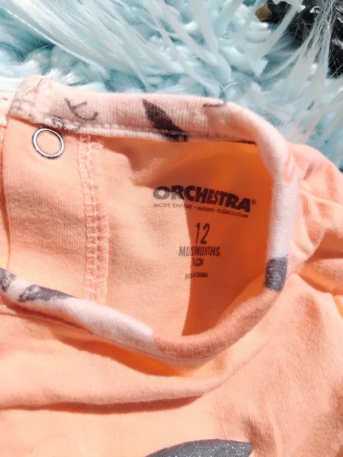 🎵 pyjama une pièce abricot ou grenouillère fille 12 mois - photo numéro 3