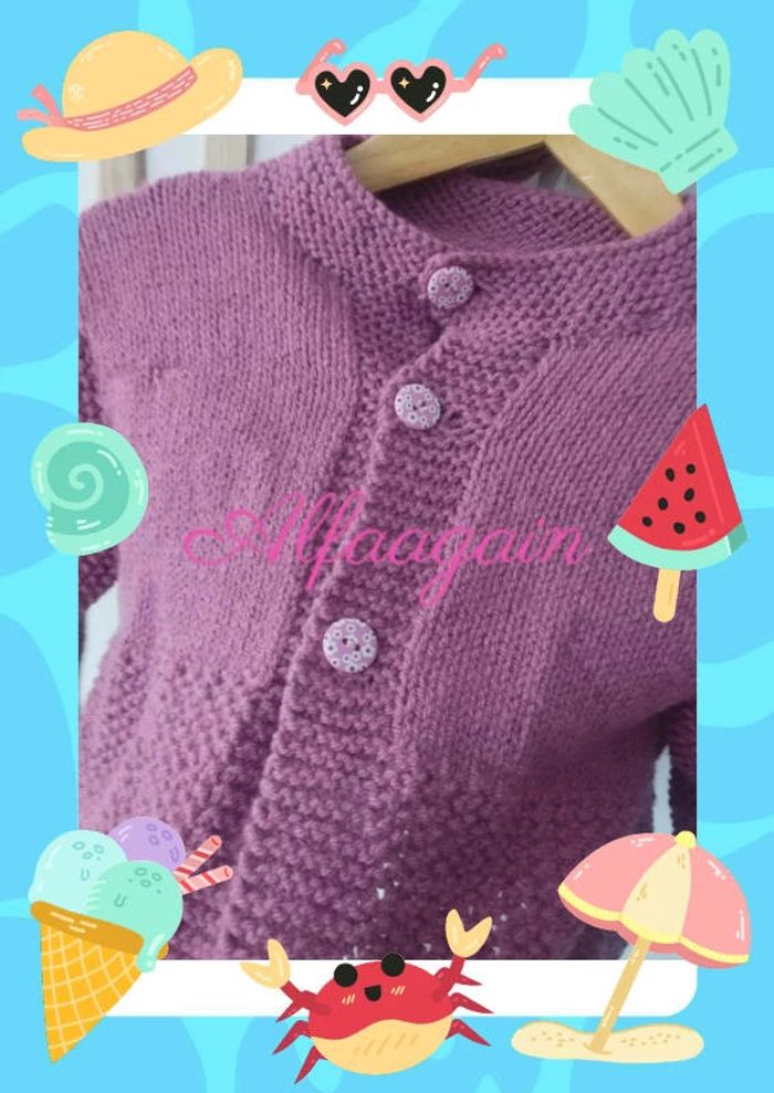 Gilet bonnet écharpe rose framboise tricot 3/4ans - photo numéro 2