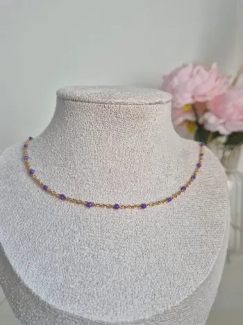 Collier ras du cou 35 à 41 cm en acier inoxydable perles Violettes violet