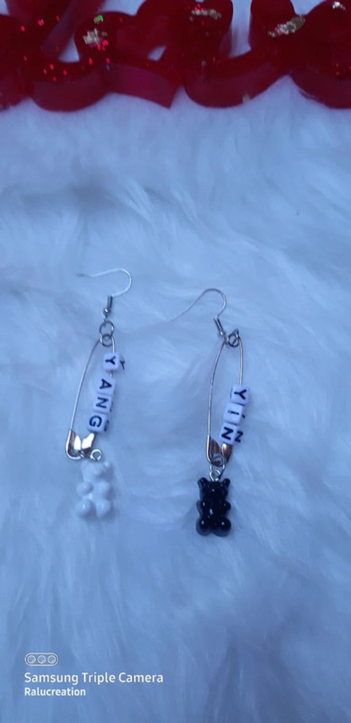 🖤Boucles d'oreilles yin&yang ours neuf - photo numéro 2