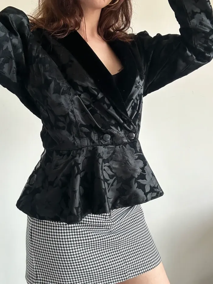 Veste vintage années 80 noire velours taille S - photo numéro 5