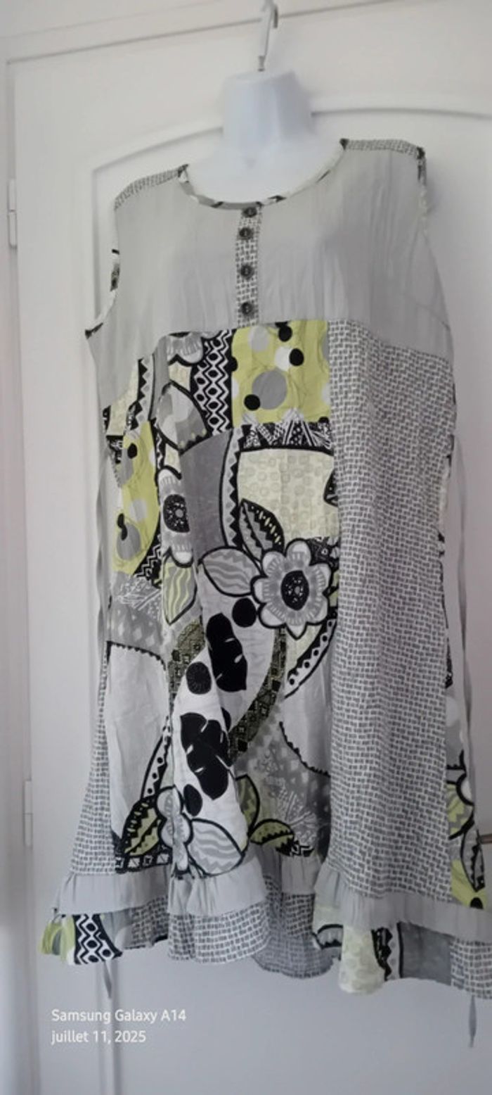 Robe tunique avec lien effet plissé motif floral gris femme 46/48 vetistyle - photo numéro 2