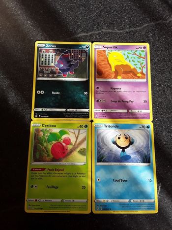 Zorua + Soporifik + Ceribou + Tritonde lot de 4 cartes Pokémon neuves