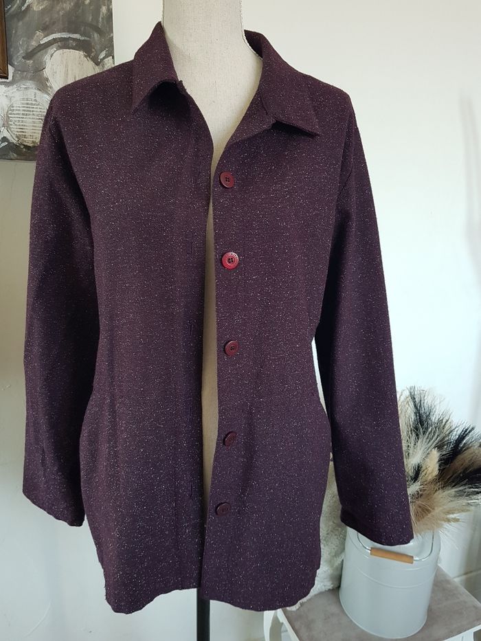 Veste femme lie de vin chiné. Mitsouki Paris, Made in France. Taille 4 (44/46).