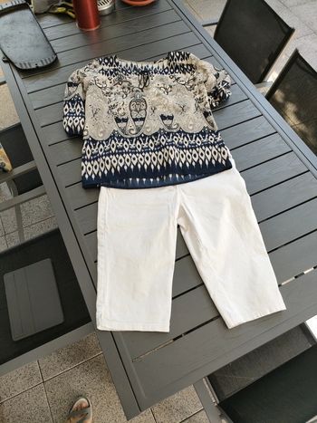 blouse S M bleu blanc cassé