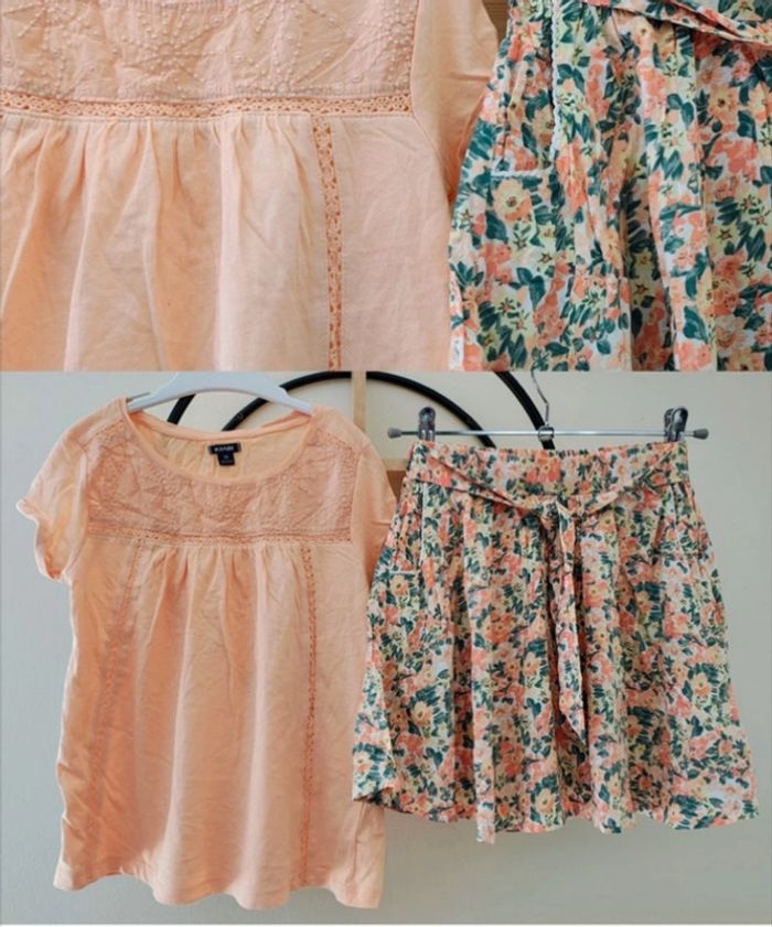 8 ans ensemble été teeshirt Kiabi et jupe Gémo