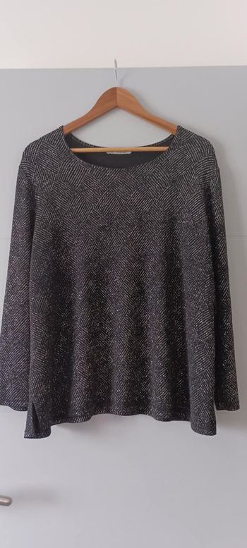 Blouse Tunique T-shirt Top noir et argenté "Alain Weiz" (rondissimo) Taille 54/56