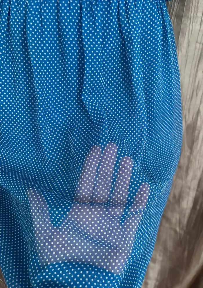 Belle robe mousseline bleue à pois dos dentelle XXXL/46 - photo numéro 3