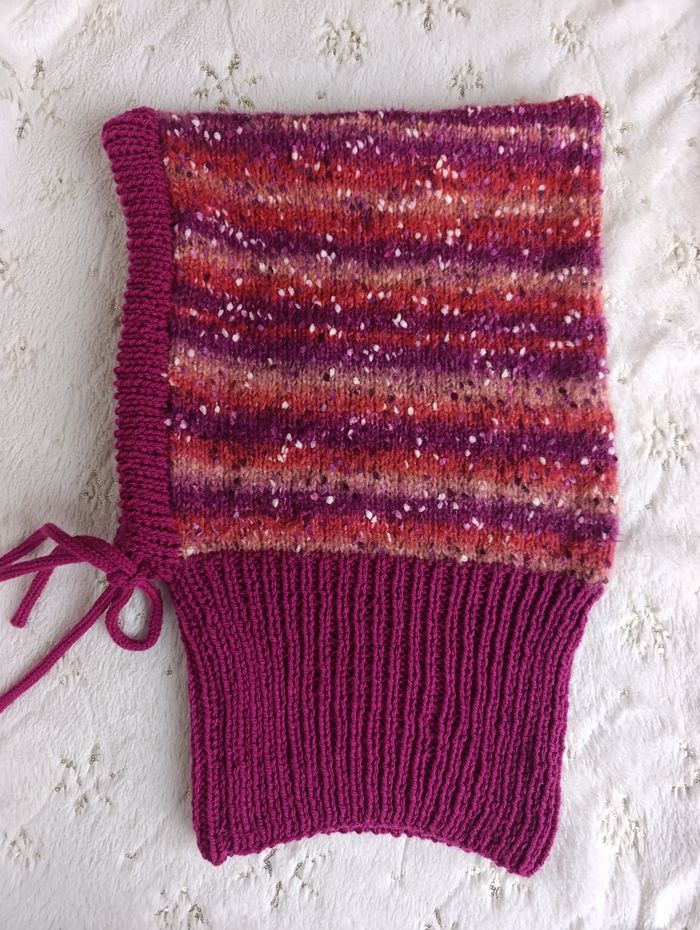 Cagoule femme hood Balaclava violine uni et chiné neuf fait mains - photo numéro 6