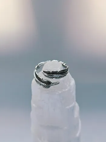 Bague Argentée Ouverte Acier Inoxydable Forme Plume