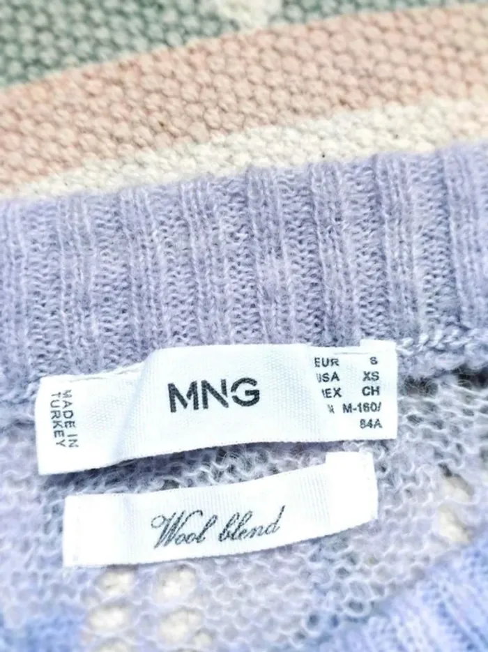 Pull maille ajourée - Laine - Mango - parme / lilas - S = XS actuel - Comme Neuf - photo numéro 6