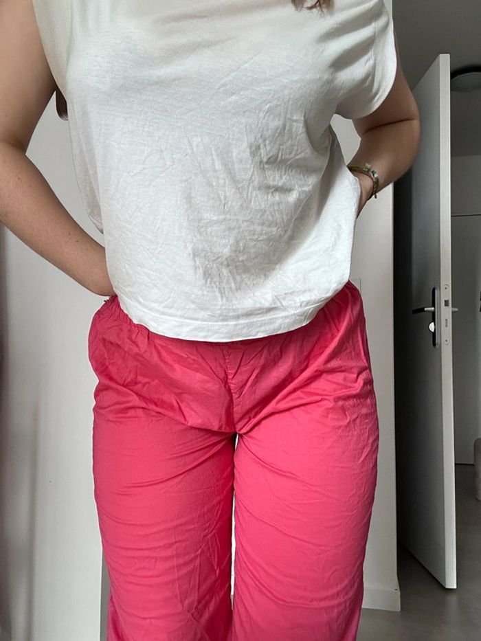Pantalon fluide rose – Taille M – Jambes larges – À cordons - photo numéro 3