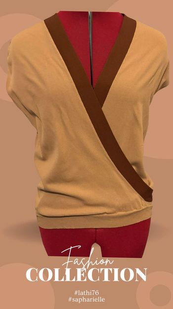 T-shirt/blouse cache coeur camel en maille