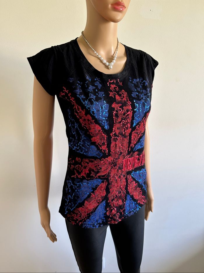 Teeshirt noir avec sequins Pepe Jeans taille XS bon état - photo numéro 2