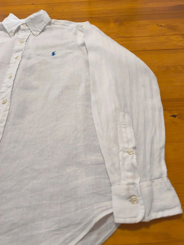 Chemise en Lin - Ralph Lauren - Ocean wash linen - Logo brodé bleu - Blanc - Taille S - photo numéro 5