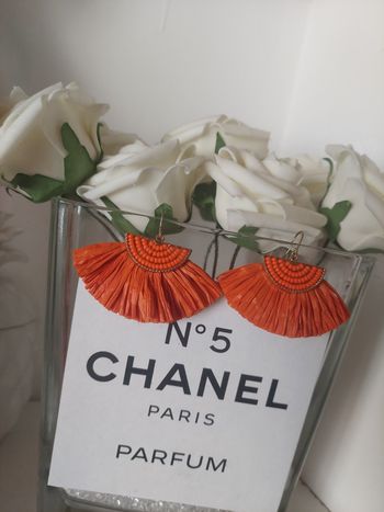 Boucles d'oreilles pendantes éventails rouges corail TBE 🪭