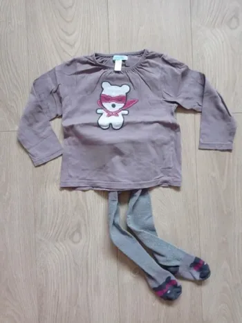 Ensemble tee-shirt Violet avec collants Obaïbi 23 mois 86 cm