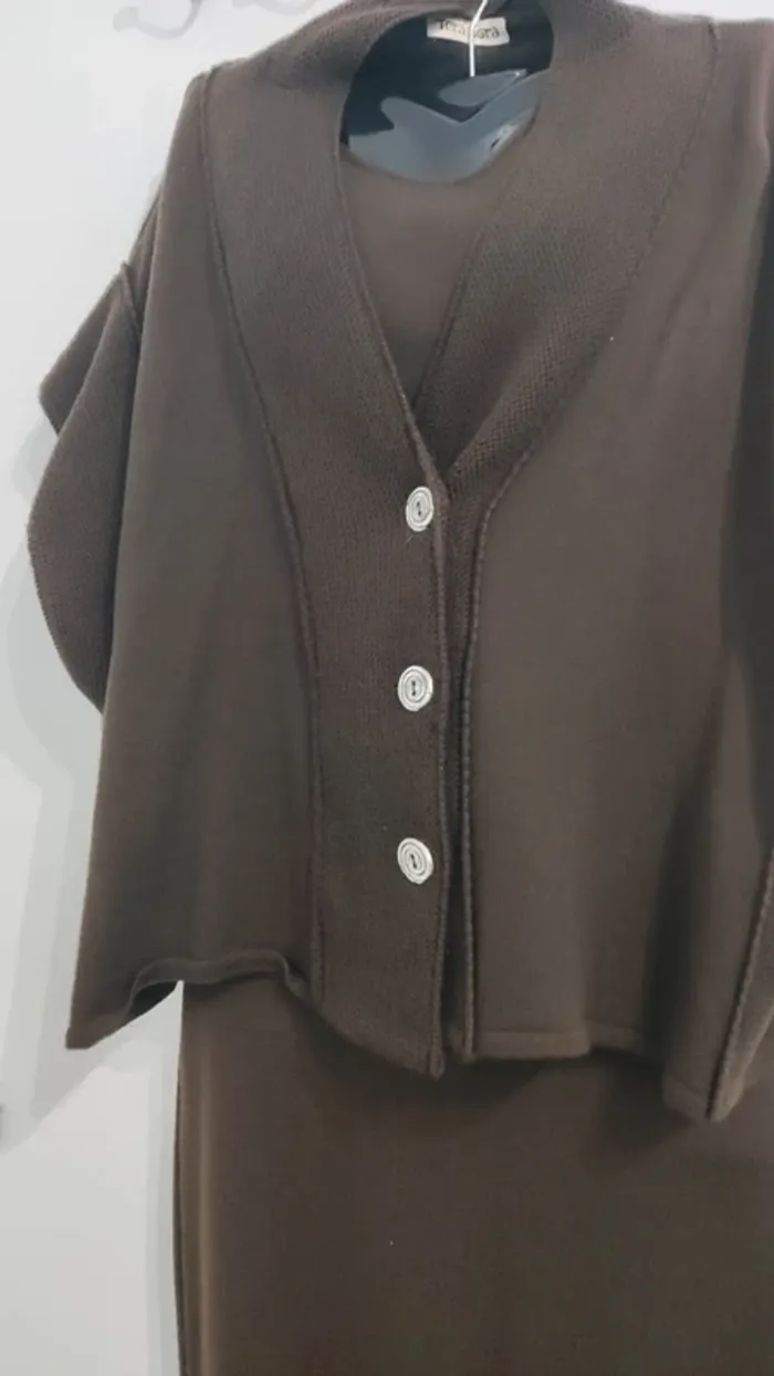 Ensemble 2 pièces robe longue et gilet assorti  marron tera bora taille 2 - photo numéro 2
