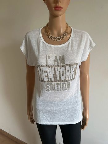 Teeshirt blanc avec strass Mc Lorene taille unique bon état (défaut)
