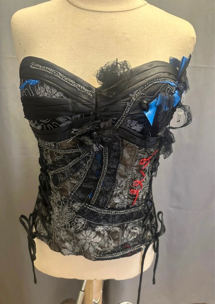 Bustier t38 satin noir et bleu - photo numéro 2
