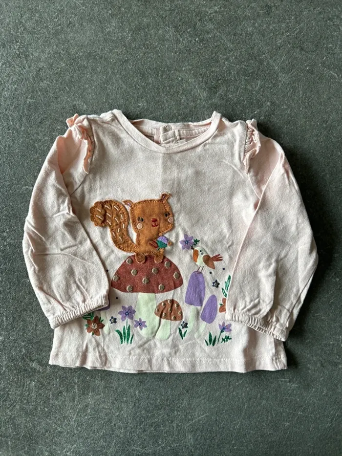 Ensemble salopette + 3 tee-shirt ML fille 9 mois - photo numéro 10