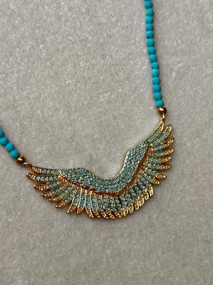 Collier chaîne réglable perles boules turquoises ainés cristaux mâts turquoises habaha Paris - photo numéro 5