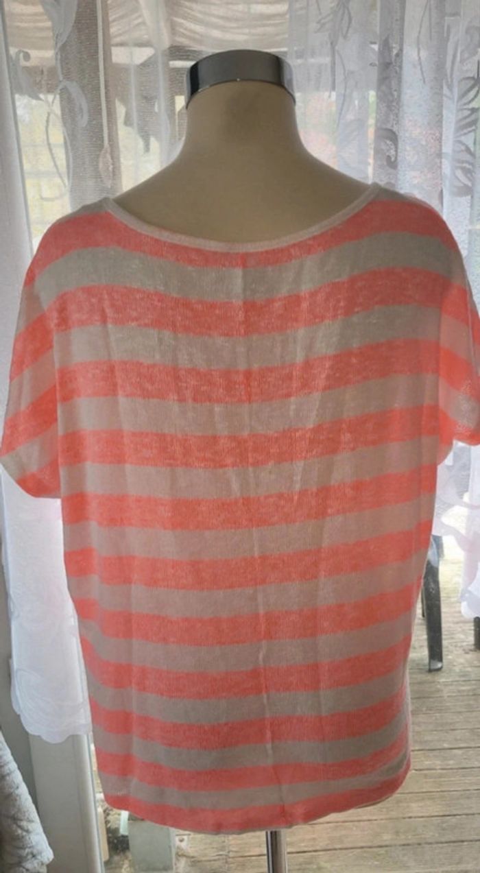 Pull à manches courtes rayé rose et blanc – Léger et élégant - photo numéro 4