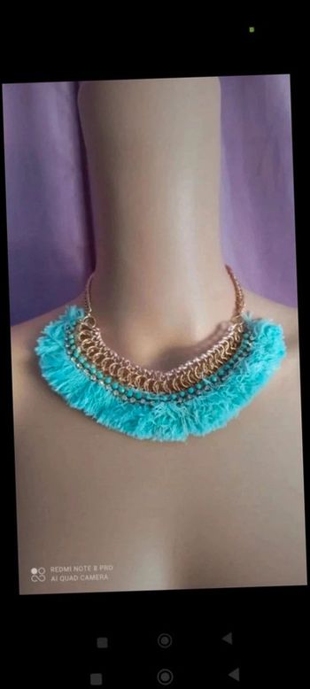 Collier frange bleu doré Femme fantaisie