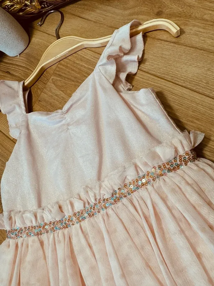 Taille 3-4 ans robe longue créateur fille TAO rose * sequins et tulle * 💕 - photo numéro 3