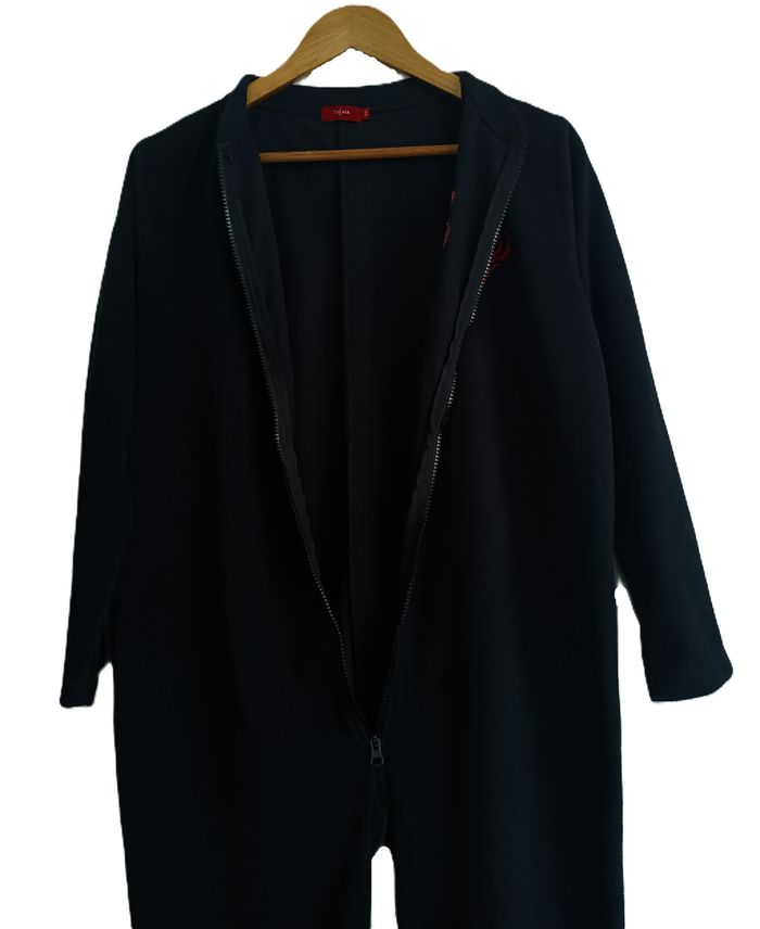 Combinaison pyjama noir tête de tigre rouge. Tissaia. Polaire. Taille 12 ans - photo numéro 3