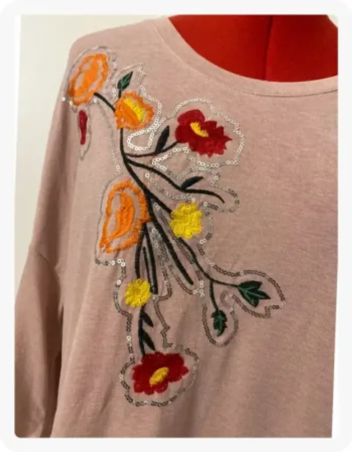 Top vieux rose broderies fleuries Nov Mod - photo numéro 2