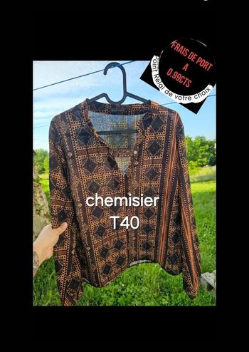 Blouse / chemisier marronné/ noir T40 femme manche longue