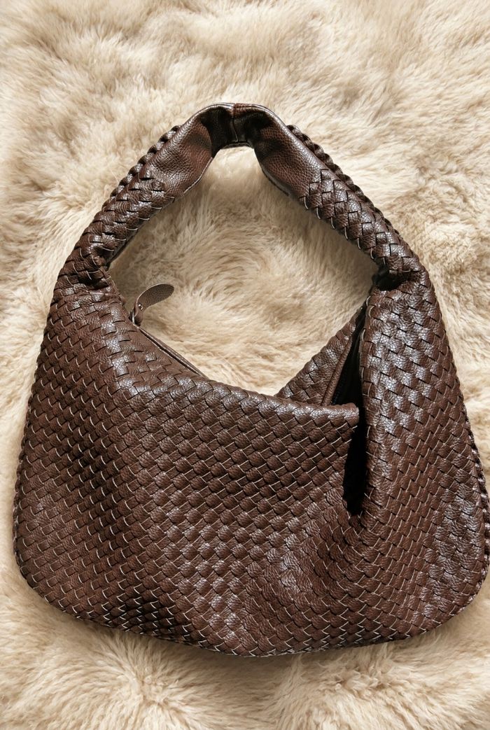Sac à main Hobo en cuir Tressé Marron Foncé Vintage Neuf Tendance