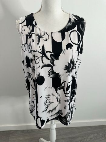 Débardeur noir et blanc fleurs et rayures Y2K Vintage T38 M