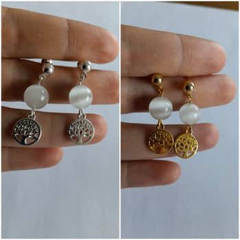 Boucles d'oreilles pierres de lune et arbre de vie