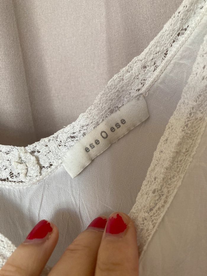 Débardeur blanc soyeux et fluide Ese O bordure dentelle S - photo numéro 4