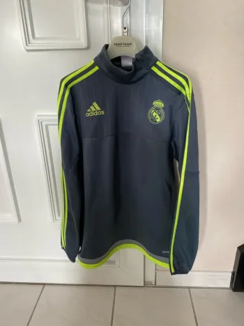 Veste d’entraînement adidas Real Madrid S – Gris & Jaune Fluo, 1/4 Zip, Climacool