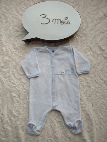 Pyjama grenouillère velours Mixte 3 mois Oiseau Petit bateau