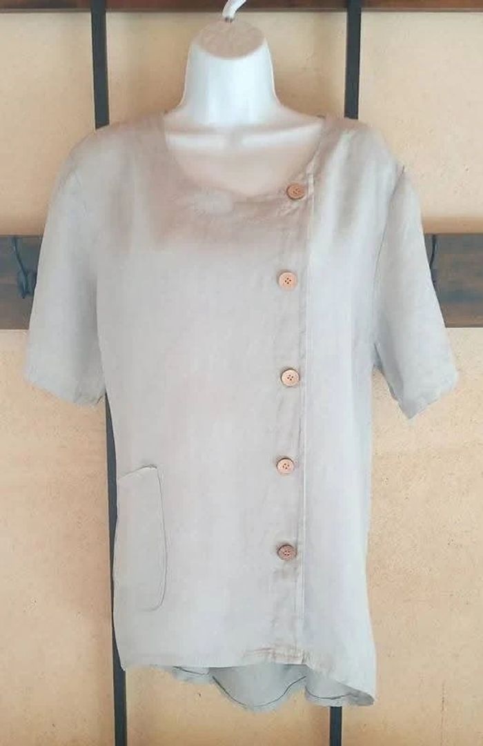 Blouse en Lin crème T-44 - photo numéro 2