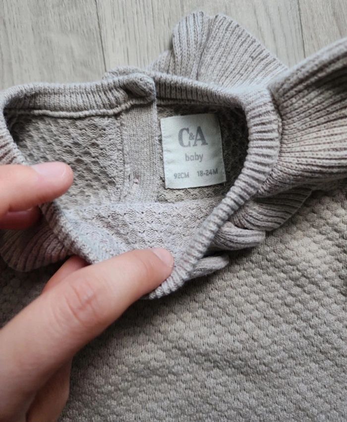 Pull gaufré col Claudine beige 92cm - photo numéro 3